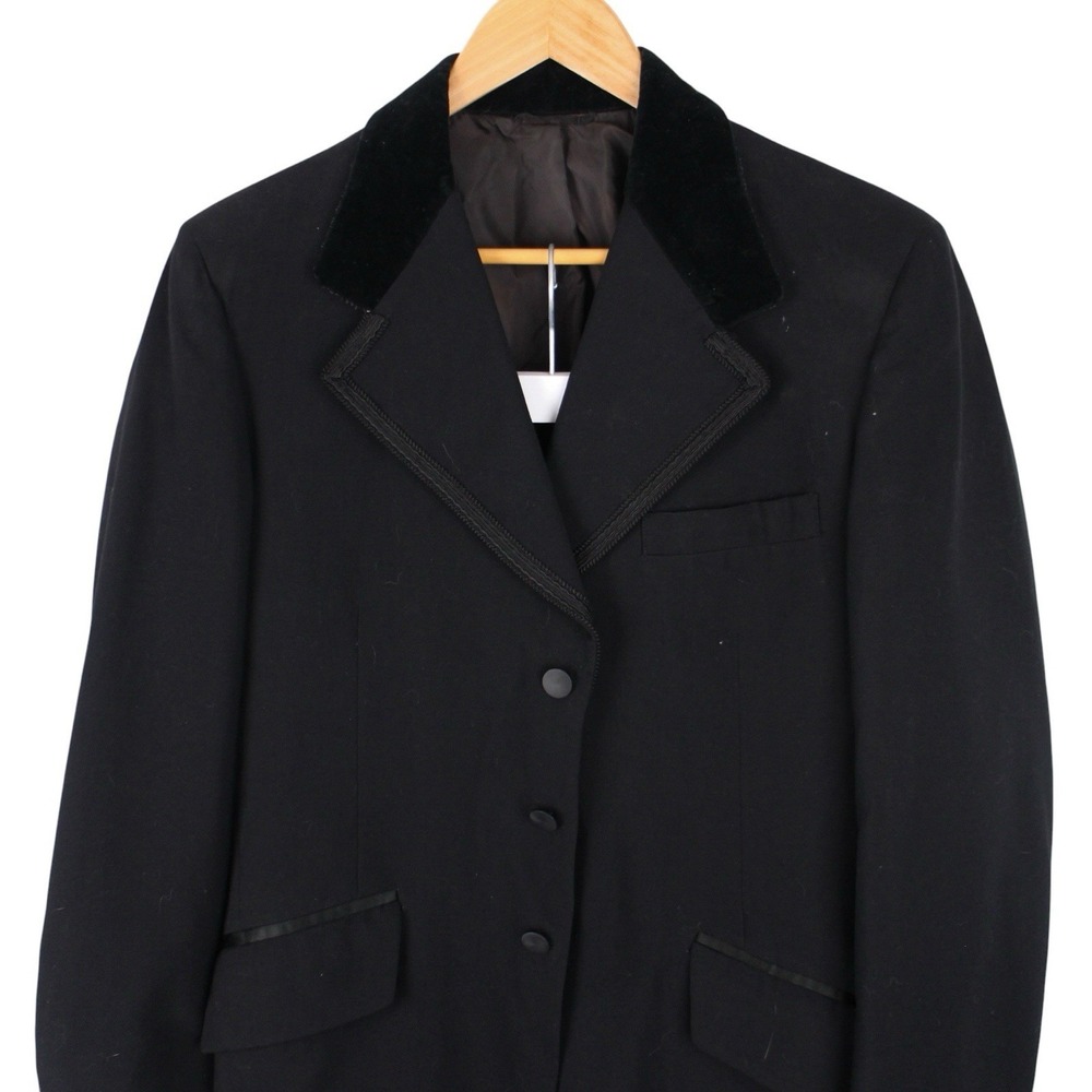 Vintage 70s Mod Black Velvet Collar Tuxedo Suit Mens 40L Satin Stripe Formal - Picture 2 of 9